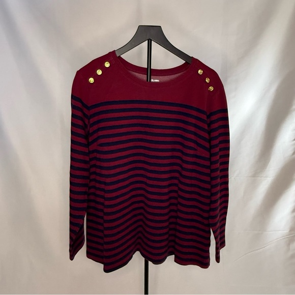 Kim Rogers Tops - Kim Rogers Burgundy and Navy Striped Top